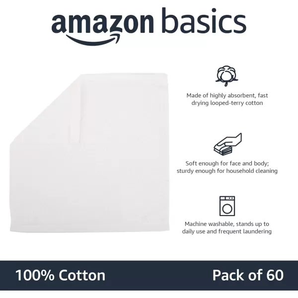 imageAmazon Basics face Towels for bathroom 100 Cotton Extra Absorbent washcloth Fast Drying salon towel  24 Pack Gray 12 x 12 inchesWhite