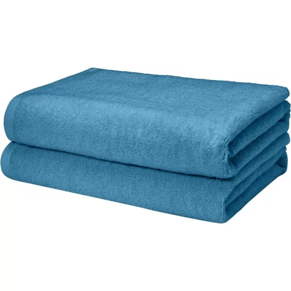imageAmazon Basics  2 Piece QuickDry Oversize Bath Towel 100 Cotton Platinum 54quot x 30quotLake Blue
