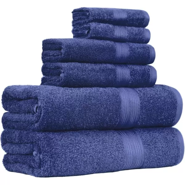 imageAmazon Basics 6 Piece Oversized Fade resistant Towel set 100 Cotton towels for bathroom soft and absorbent 2 Bath Towels 2 Hand Towels and 2 Washcloths bathroom towel set GrayNavy Blue