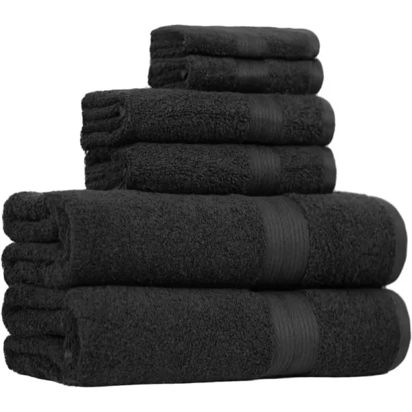 imageAmazon Basics 6 Piece Oversized Fade resistant Towel set 100 Cotton towels for bathroom soft and absorbent 2 Bath Towels 2 Hand Towels and 2 Washcloths bathroom towel set GrayBlack