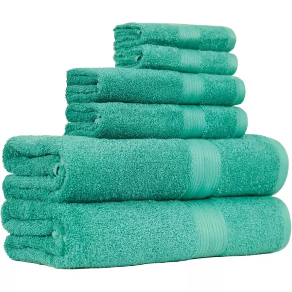 imageAmazon Basics 6 Piece Oversized Fade resistant Towel set 100 Cotton towels for bathroom soft and absorbent 2 Bath Towels 2 Hand Towels and 2 Washcloths bathroom towel set GrayTeal