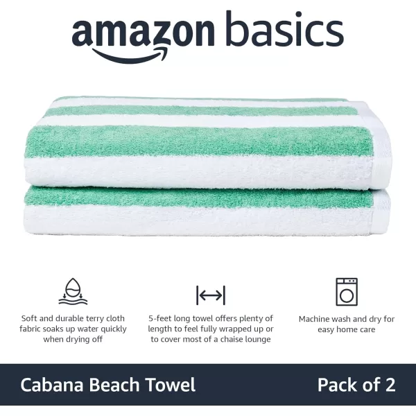 imageAmazon Basics 100 Cotton Terry Absorbent Cabana Stripe Pool ampamp Beach Towel Soft ampamp Large 2Pack Navy Blue 30 in x 60 inGreen