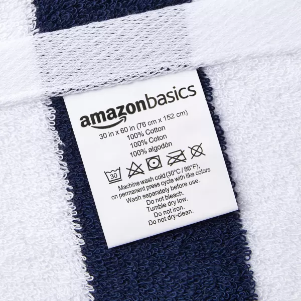imageAmazon Basics 100 Cotton Terry Absorbent Cabana Stripe Pool ampamp Beach Towel Soft ampamp Large 2Pack Navy Blue 30 in x 60 inNavy Blue