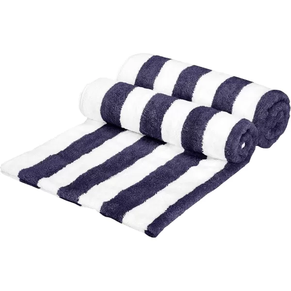 imageAmazon Basics 100 Cotton Terry Absorbent Cabana Stripe Pool ampamp Beach Towel Soft ampamp Large 2Pack Navy Blue 30 in x 60 inNavy Blue