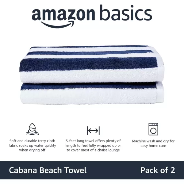 imageAmazon Basics 100 Cotton Terry Absorbent Cabana Stripe Pool ampamp Beach Towel Soft ampamp Large 2Pack Navy Blue 30 in x 60 inNavy Blue