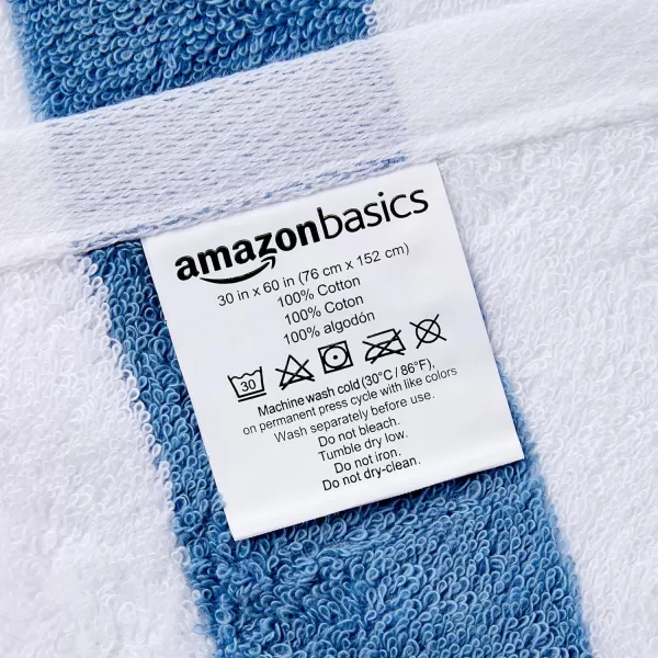imageAmazon Basics 100 Cotton Terry Absorbent Cabana Stripe Pool ampamp Beach Towel Soft ampamp Large 2Pack Navy Blue 30 in x 60 inSky Blue