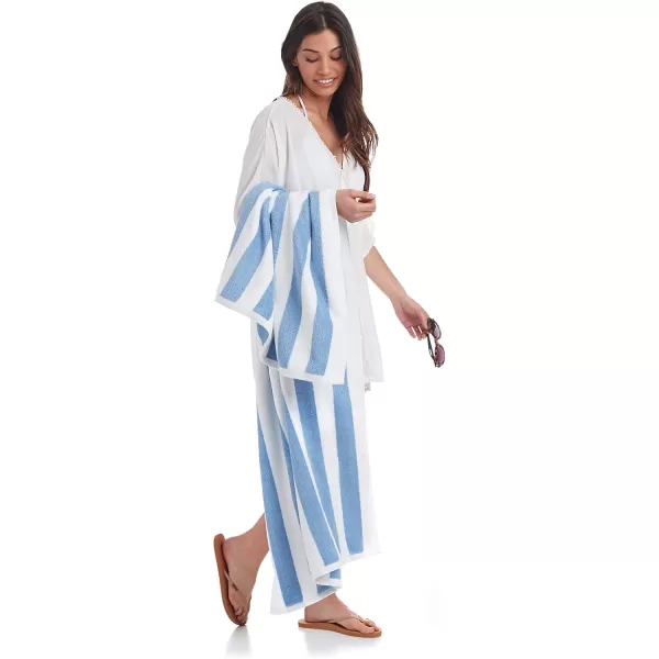 imageAmazon Basics 100 Cotton Terry Absorbent Cabana Stripe Pool ampamp Beach Towel Soft ampamp Large 2Pack Navy Blue 30 in x 60 inSky Blue