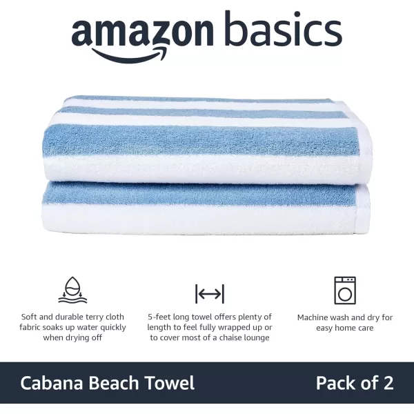 imageAmazon Basics 100 Cotton Terry Absorbent Cabana Stripe Pool ampamp Beach Towel Soft ampamp Large 2Pack Navy Blue 30 in x 60 inSky Blue