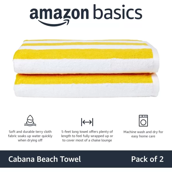 imageAmazon Basics 100 Cotton Terry Absorbent Cabana Stripe Pool ampamp Beach Towel Soft ampamp Large 2Pack Navy Blue 30 in x 60 inYellow