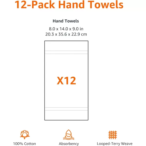 imageAmazon Basics 100 Cotton hand towels for bathroom  12 Pack white towel 16 x 26 inchesWhite