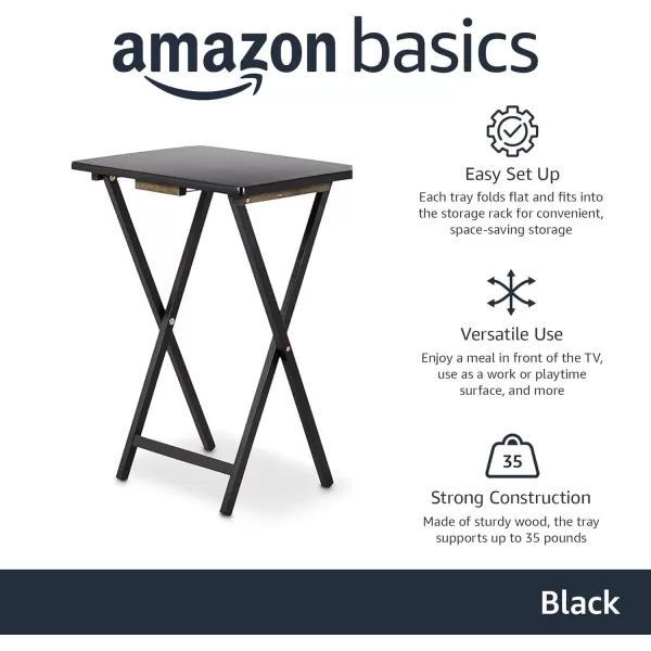 imageAmazon Basics Classic Foldable Portable TV Dinner Rectangular Folding Tray Table with Storage Rack  4Pack Espresso 146 L x 19 W x 26 H inchBlack