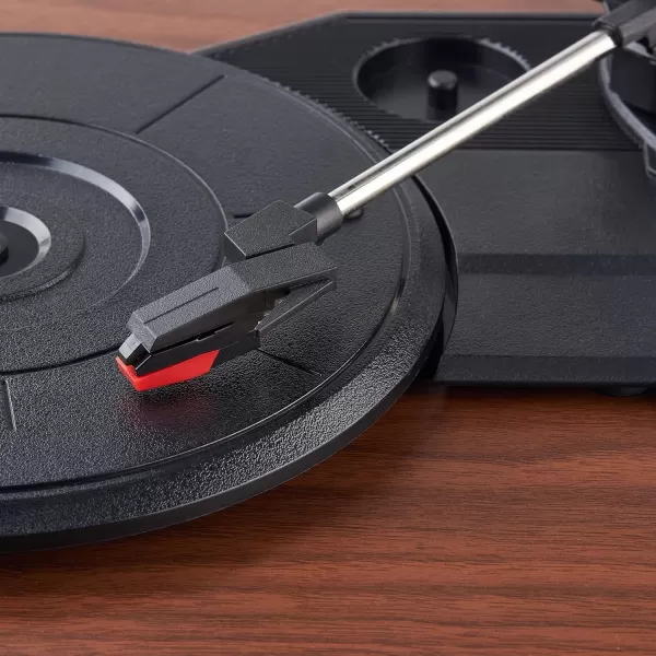 imageAmazon Basics Desktop Vinyl Turntable Record Player with Builtin Speakers and Bluetooth Supports 3Speed Black