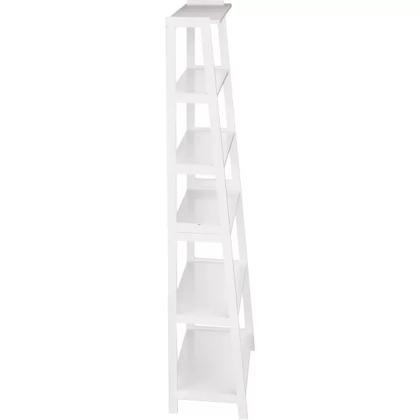 imageAmazon Basics Sturdy Rubberwood 5 Shelf Ladder Bookcase for Book Storage White 1503quot D x 2598quot W x 7448quot HWhite