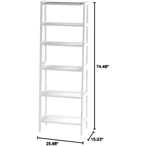 imageAmazon Basics Sturdy Rubberwood 5 Shelf Ladder Bookcase for Book Storage White 1503quot D x 2598quot W x 7448quot HWhite