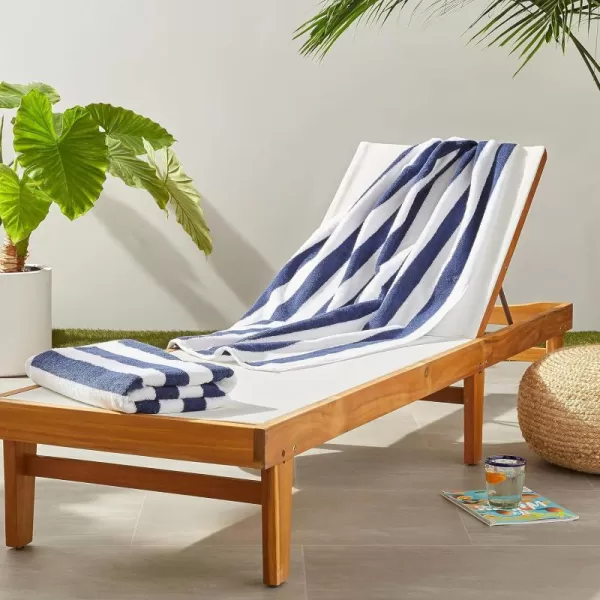 imageAmazon Basics 100 Cotton Terry Absorbent Cabana Stripe Pool ampamp Beach Towel Soft ampamp Large 2Pack Navy Blue 30 in x 60 inNavy Blue