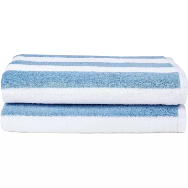 imageAmazon Basics 100 Cotton Terry Absorbent Cabana Stripe Pool ampamp Beach Towel Soft ampamp Large 2Pack Navy Blue 30 in x 60 inSky Blue