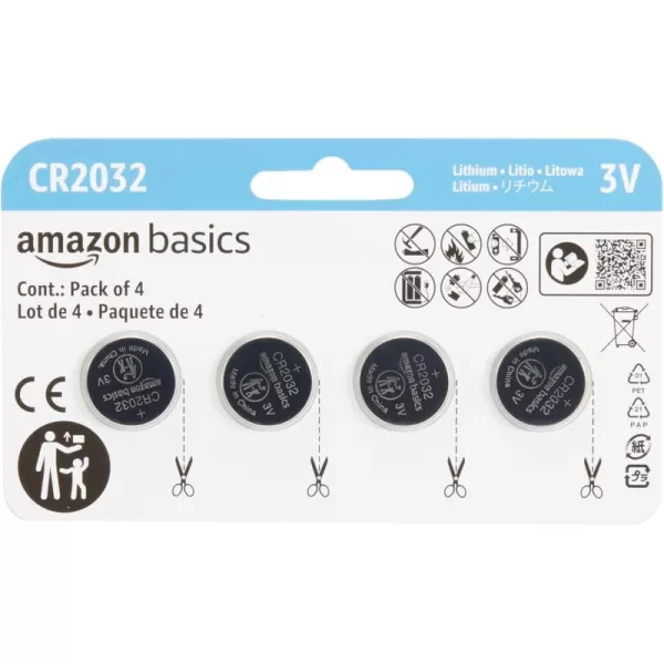 imageAmazon Basics 4Pack CR2032 Lithium Coin Cell Battery Compatible with AirTag 3 Volt Long Lasting Power MercuryFree4 Count Pack of 1