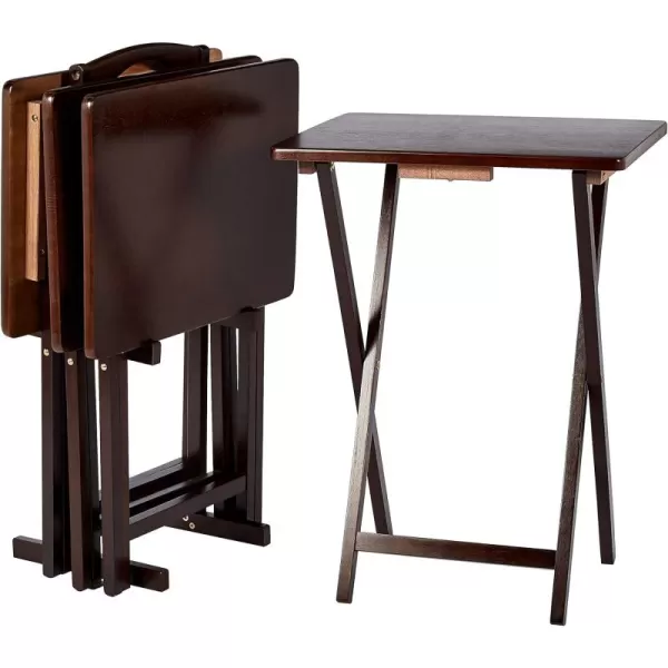 imageAmazon Basics Classic Foldable Portable TV Dinner Rectangular Folding Tray Table with Storage Rack  4Pack Espresso 146 L x 19 W x 26 H inchEspresso