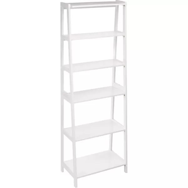imageAmazon Basics Sturdy Rubberwood 5 Shelf Ladder Bookcase for Book Storage White 1503quot D x 2598quot W x 7448quot HWhite