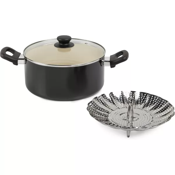 imageAmazon Basics 11Piece Ceramic NonStick Pots and Pans Set Dishwasher ampamp Oven Safe NonToxic Easy Clean BlackCream