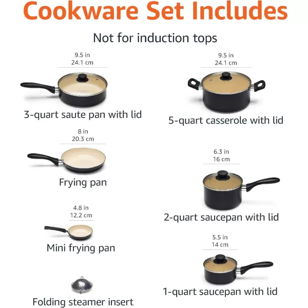 imageAmazon Basics 11Piece Ceramic NonStick Pots and Pans Set Dishwasher ampamp Oven Safe NonToxic Easy Clean BlackCream