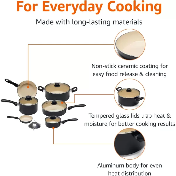 imageAmazon Basics 11Piece Ceramic NonStick Pots and Pans Set Dishwasher ampamp Oven Safe NonToxic Easy Clean BlackCream