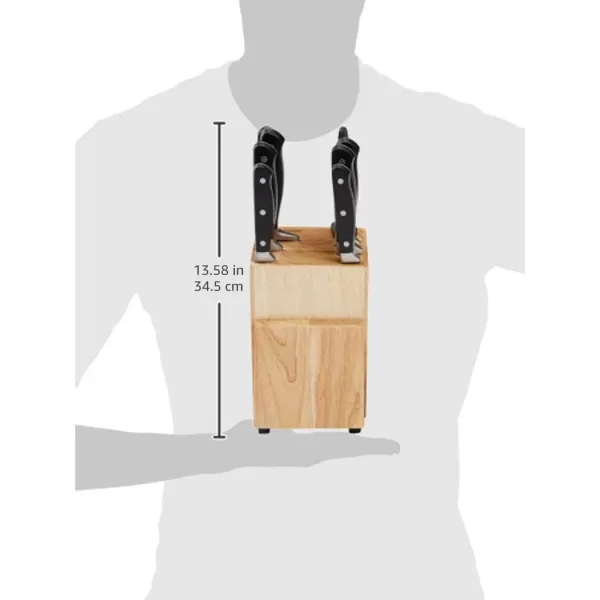 imageAmazon Basics 9 Pieces Premium HighCarbon StainlessSteel Blades with Pine Wood Knife Block Set Kitchen Black9Piece