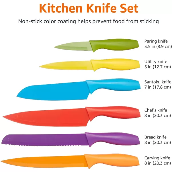 imageAmazon Basics ColorCoded Dishwasher Safe Kitchen 12Piece Knife Set 6 Knives with 6 Blade Guards Multicolor 1388 x 413 x 138 inch