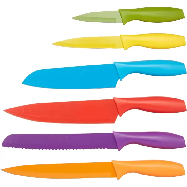 imageAmazon Basics ColorCoded Dishwasher Safe Kitchen 12Piece Knife Set 6 Knives with 6 Blade Guards Multicolor 1388 x 413 x 138 inch
