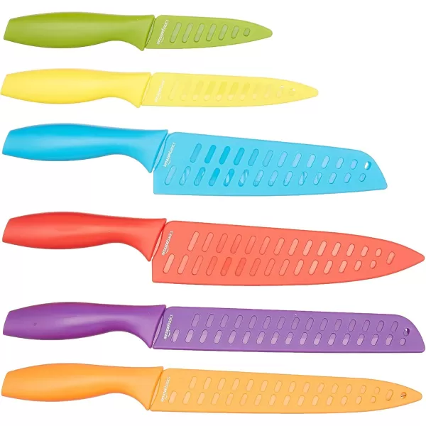 imageAmazon Basics ColorCoded Dishwasher Safe Kitchen 12Piece Knife Set 6 Knives with 6 Blade Guards Multicolor 1388 x 413 x 138 inch
