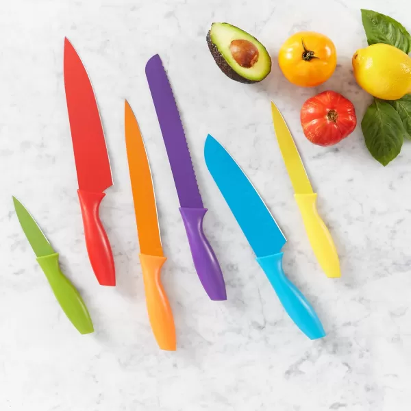 imageAmazon Basics ColorCoded Dishwasher Safe Kitchen 12Piece Knife Set 6 Knives with 6 Blade Guards Multicolor 1388 x 413 x 138 inch
