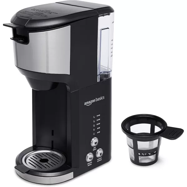 imageAmazon Basics Drip Coffee Maker with Dual Brewing Mode Auto Shutoff EasytoClean Removable Drip Tray 14 Oz Black and Stainless Steel 1200W 598quotD x 944quotW x 1417quotHStandard