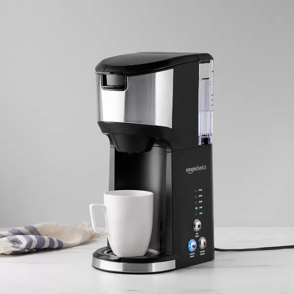 imageAmazon Basics Drip Coffee Maker with Dual Brewing Mode Auto Shutoff EasytoClean Removable Drip Tray 14 Oz Black and Stainless Steel 1200W 598quotD x 944quotW x 1417quotHStandard