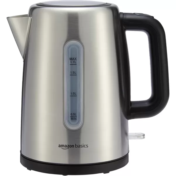 imageAmazon Basics Electric Kettle Tea Kettle for Hot Water Coffee ampamp Tea With Auto ShutOff Boil Dry Protection Strix Thermostat BPAFree 18 Quarts 17L 1500W Stainless Steel Black and SliverStainless Steel