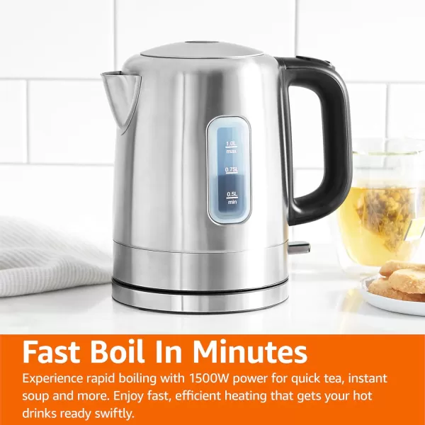 imageAmazon Basics Electric Kettle Tea Kettle for Hot Water Coffee ampamp Tea With Auto ShutOff Boil Dry Protection Strix Thermostat BPAFree 18 Quarts 17L 1500W Stainless Steel Black and SliverStainless Steel