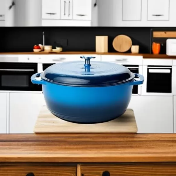 imageAmazon Basics Enameled Cast Iron Round Dutch Oven with Lid and Dual Handles HeavyDuty ampamp Large 73Quart RedBlue
