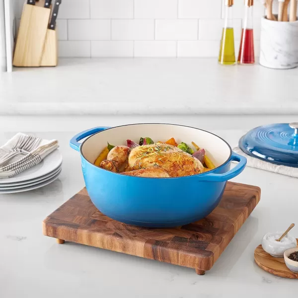 imageAmazon Basics Enameled Cast Iron Round Dutch Oven with Lid and Dual Handles HeavyDuty ampamp Large 73Quart RedBlue