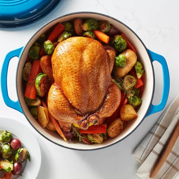 imageAmazon Basics Enameled Cast Iron Round Dutch Oven with Lid and Dual Handles HeavyDuty ampamp Large 73Quart RedBlue