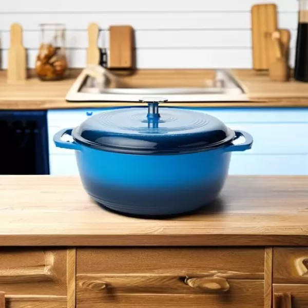 imageAmazon Basics Enameled Cast Iron Round Dutch Oven with Lid and Dual Handles HeavyDuty ampamp Large 73Quart RedBlue