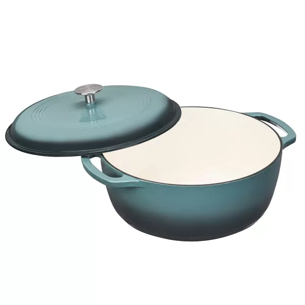 imageAmazon Basics Enameled Cast Iron Round Dutch Oven with Lid and Dual Handles HeavyDuty ampamp Large 73Quart RedGray