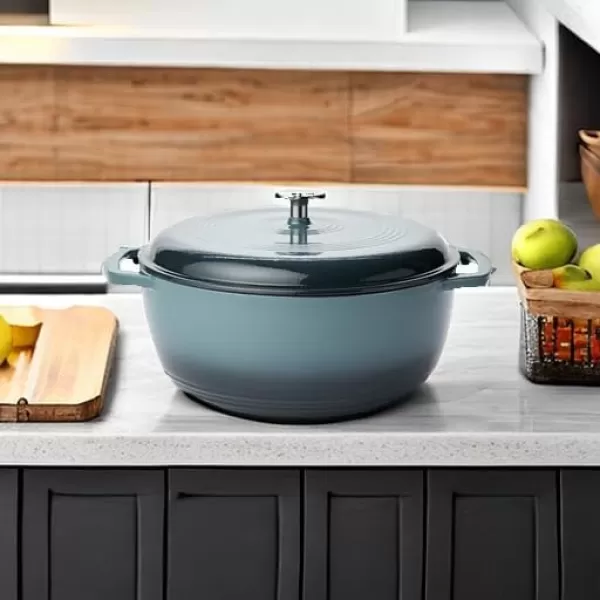imageAmazon Basics Enameled Cast Iron Round Dutch Oven with Lid and Dual Handles HeavyDuty ampamp Large 73Quart RedGray