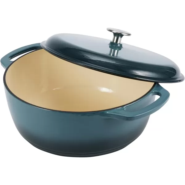 imageAmazon Basics Enameled Cast Iron Round Dutch Oven with Lid and Dual Handles HeavyDuty ampamp Large 73Quart RedGray