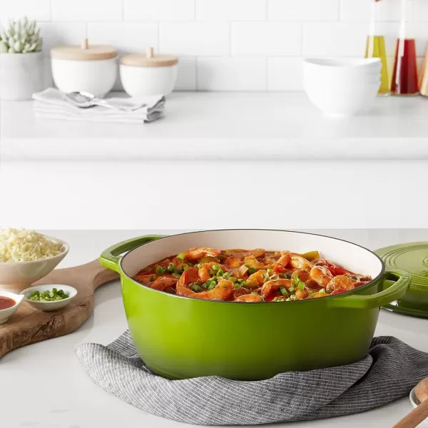 imageAmazon Basics Enameled Cast Iron Round Dutch Oven with Lid and Dual Handles HeavyDuty ampamp Large 73Quart RedGreen