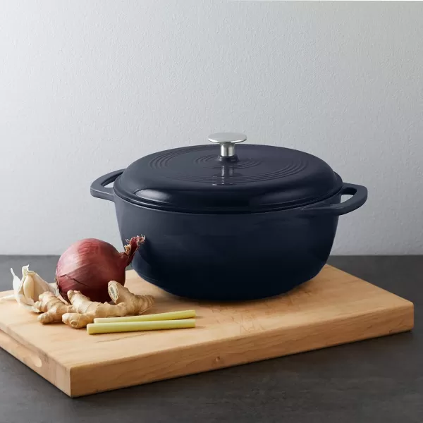 imageAmazon Basics Enameled Cast Iron Round Dutch Oven with Lid and Dual Handles HeavyDuty ampamp Large 73Quart RedMatte Navy