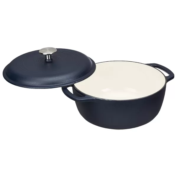 imageAmazon Basics Enameled Cast Iron Round Dutch Oven with Lid and Dual Handles HeavyDuty ampamp Large 73Quart RedMatte Navy