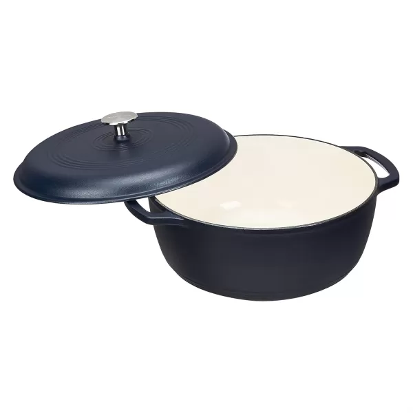 imageAmazon Basics Enameled Cast Iron Round Dutch Oven with Lid and Dual Handles HeavyDuty ampamp Large 73Quart RedMatte Navy