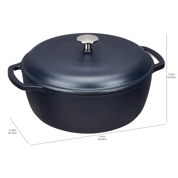 imageAmazon Basics Enameled Cast Iron Round Dutch Oven with Lid and Dual Handles HeavyDuty ampamp Large 73Quart RedMatte Navy