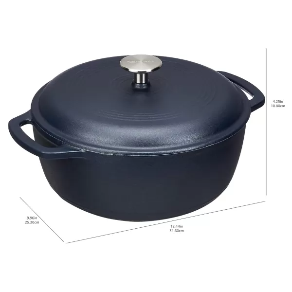 imageAmazon Basics Enameled Cast Iron Round Dutch Oven with Lid and Dual Handles HeavyDuty ampamp Large 73Quart RedMatte Navy