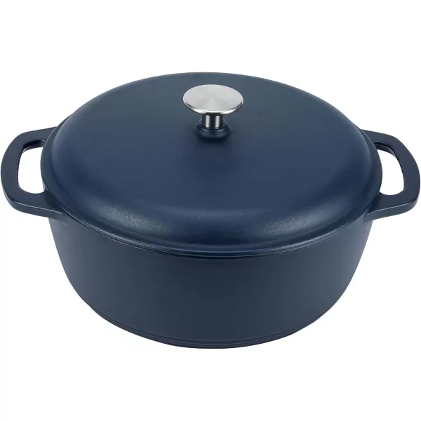 imageAmazon Basics Enameled Cast Iron Round Dutch Oven with Lid and Dual Handles HeavyDuty ampamp Large 73Quart RedMatte Navy