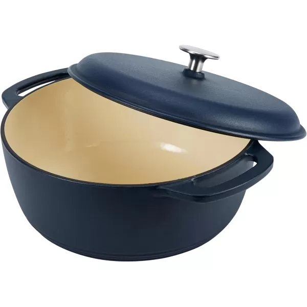 imageAmazon Basics Enameled Cast Iron Round Dutch Oven with Lid and Dual Handles HeavyDuty ampamp Large 73Quart RedMatte Navy